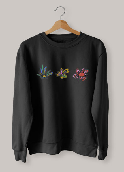 A Row of Flowers Crewneck Black